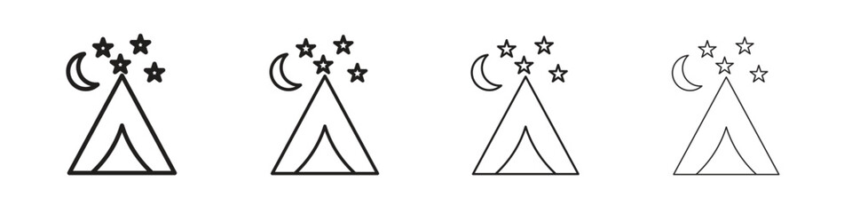 Night camping icon vector illustration, line design icon. Editable strokes.