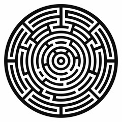 Draw an intricate labyrinth design, focusing on circular black lines forming a maze