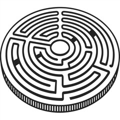 Draw an intricate labyrinth design, focusing on circular black lines forming a maze