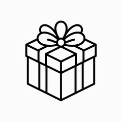 Gift Box Line Art Icon Present with Ribbon and Bow Outline Illustration

