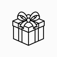 Gift Box Line Art Icon Present with Ribbon and Bow Outline Illustration

