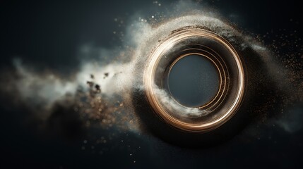 An artistic illustration depicts a captivating view of a black hole, a celestial object with immense gravity, drawing in matter from its surroundings, as stellar particles swirl and get devoured.
