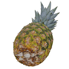 Isolated Rotated Pineapple Fruit Photorealistic 3D Illuistration on Transparent Background