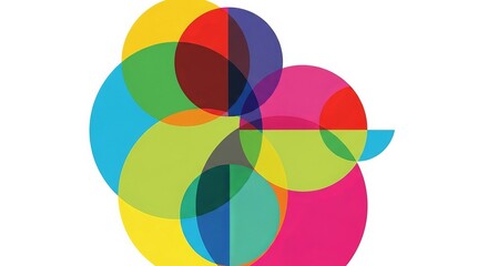 Obraz premium Overlapping translucent circles create colorful geometric abstraction on a bright white background.
