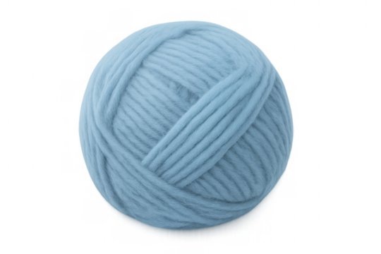 Light blue yarn ball resting on a transparent background, ideal for various hobby and craft projects, adding a soft, cozy touch