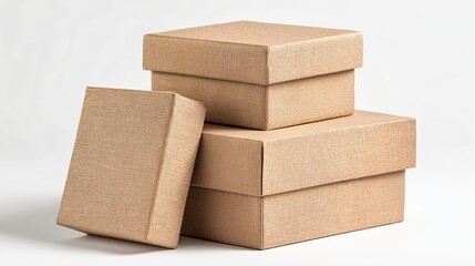 A meticulously captured shot showcasing the classic allure of four nested cardboard boxes, each exhibiting a simple, neat design that hints at the mystery of the package.