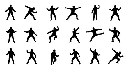Eighteen Silhouettes of Male Figures in Dynamic Action Poses