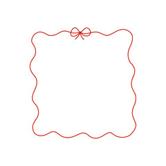 Whimsical red ribbon frame with coquette bow. Hand-drawn decorative border in romantic feminine style. Perfect for girly notes, digital scrapbooking, greeting cards, and packaging design.