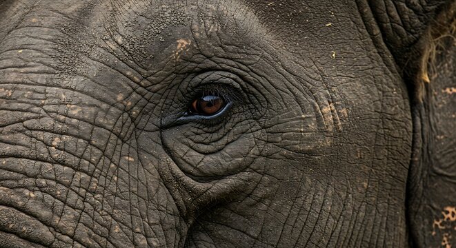Close up portrait of an elephant showing textured skin and eye in wildlife safari