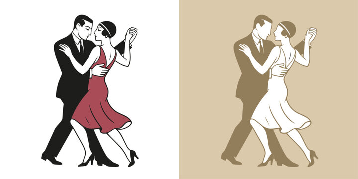 Couple wearing retro clothes dancing tango, swing or charleston. Roaring twenties style.