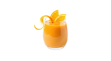 Fresh orange juice in glass with orange slices and peel isolated PNG with Transparent Background