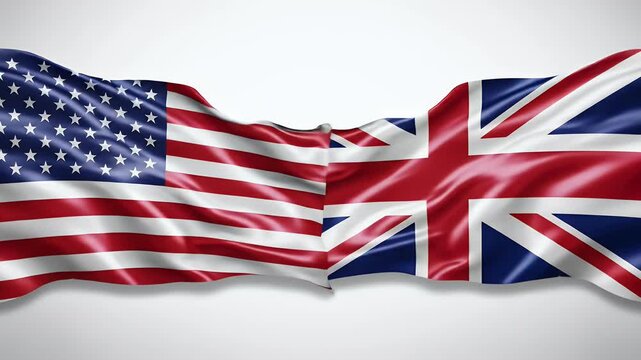 American and British flags intertwined, waving against a plain background.