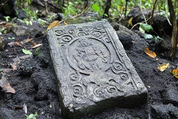 mysterious relic half-buried in volcanic ash