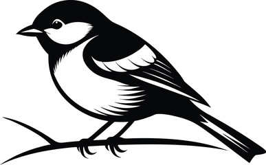 Chickadee bird silhouette, songbird line art, minimal wildlife vector, perched bird drawing, nature illustration design