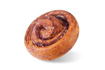 Cinnamon cake roll on a white isolated background