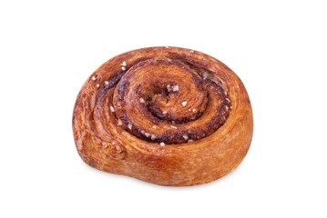 Cinnamon cake roll on a white isolated background