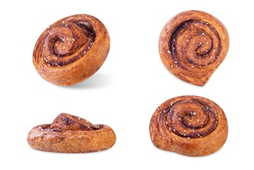Cinnamon cake roll on a white isolated background