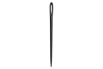 Metallic sewing needle resting against transparent background, highlighting precision crafting tool for tailoring and creative textile work
