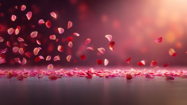 Beautiful pink background with red petals falling from the sky - Powered by Adobe