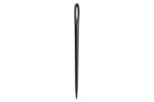 Metallic sewing needle resting against transparent background, highlighting precision crafting tool for tailoring and creative textile work