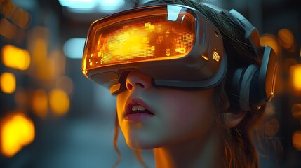 Child immersed in a futuristic virtual reality experience