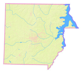 Map of the County Henry (Tennessee, US) showing the isolated County with relief representation. No Lables.