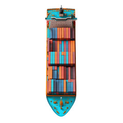 Obraz premium Container ship from above, logistics and transportation, photorealistic style, isolated on white background