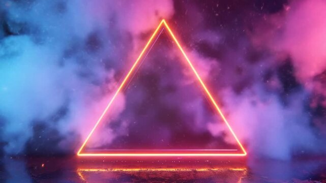 A bright neon triangle stands out against a dark, mysterious backdrop