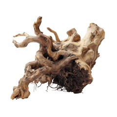 Fototapeta premium Fallen tree trunk with exposed roots on white background