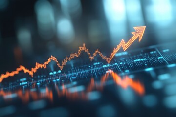 Sharp rising trend arrow overlaid on a digital stock market screen, indicating bullish markets, positive earnings, and investor confidence.