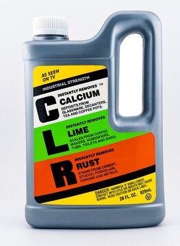 July 28, 2025. CLR: Calcium, Lime, & Rust Remover. Cleaning product dissolves and removes calcium and lime deposits. Removes rust stains from cement and other surfaces. 