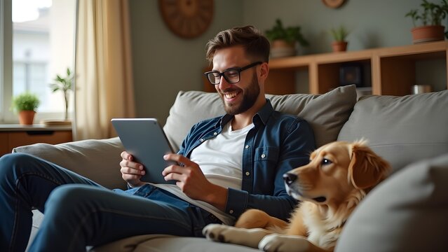 young man with dog