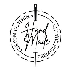 Tailor shop black round emblem with stitch design Vector Template Illustration