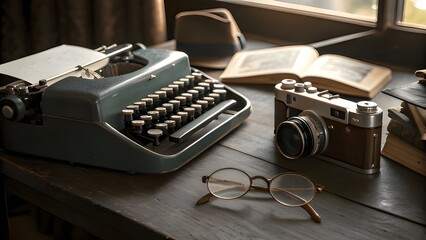 Nostalgic Still Life of an Author's Workspace

