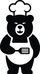 A charming bear chef illustration showcases a delightful character wearing a chef's hat and apron, holding a spatula, perfect for culinary or food-related designs and branding.