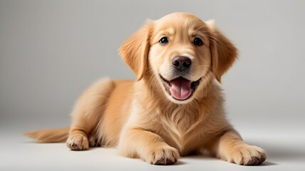 Cute Golden Retriever Puppy Smiling on White Background