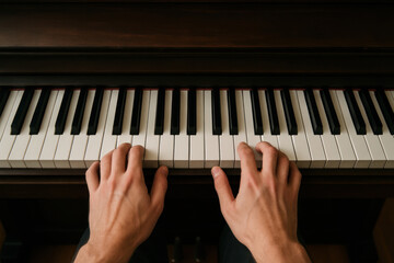 Classical pianist playing piano indoors

Male hands performing music on acoustic piano