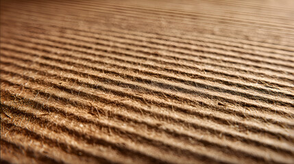 Corrugated cardboard texture creating parallel lines and showing its fibrous nature