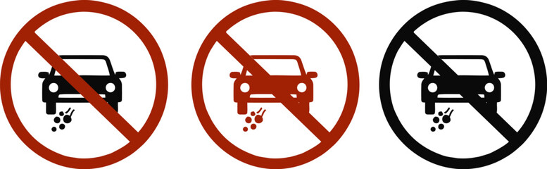 Four colorful oval signs indicating no parking or stopping with car icons