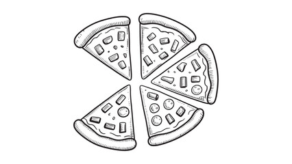 Detailed Line Art of Roasted Chicken and Parts Isolated on Transparent Background Vector