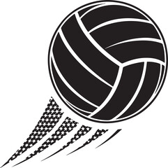 Dynamic black volleyball in motion with a trailing motion blur effect isolated on transparent background