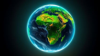 Fototapeta premium Vibrant Earth globe floating in space, showcasing continents with atmospheric lighting.