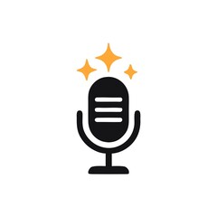 Vintage Microphone Icon with Sparkling Star Accents A Symbol of Quality Audio and Captivating Performance Broadcasting Excellence