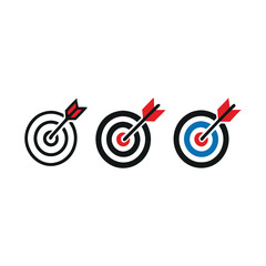 Three Variations of Bullseye Target Icons with Arrows Hitting the Center, Depicting Precision and Success
