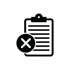 Rejected Document Clipboard Icon Flat Design Symbolizing Cancellation, Failure, or Negative Feedback on a Checklist or Form