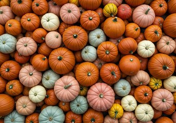 A vibrant assortment of pumpkins and gourds in various colors and sizes