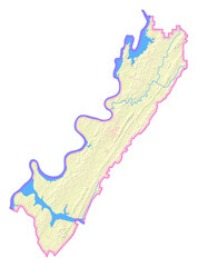 Map of the County Meigs (Tennessee, US) showing the isolated County with relief representation. No Lables.