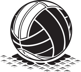 Stylized Volleyball Illustration in Black and White on transparent background