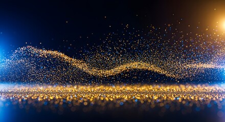 A clear photo of a blue and yellow object surrounded by numerous tiny dots