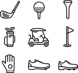 Minimalist Golf Equipment Icons – Clean Line Art of Golf Essentials